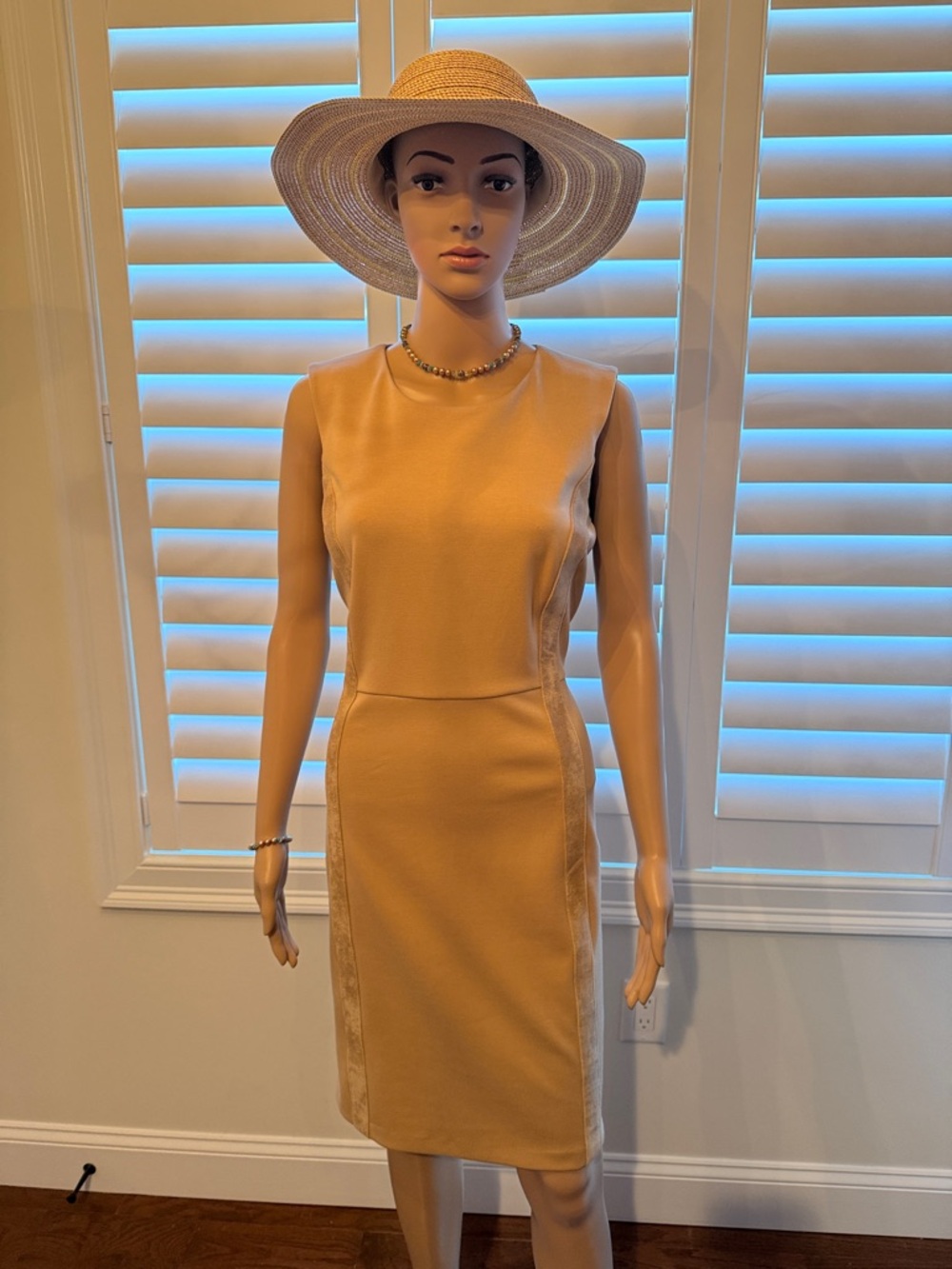 Sleeveless Tan Sheath Dress - Elegant Day-to-Evening Wear